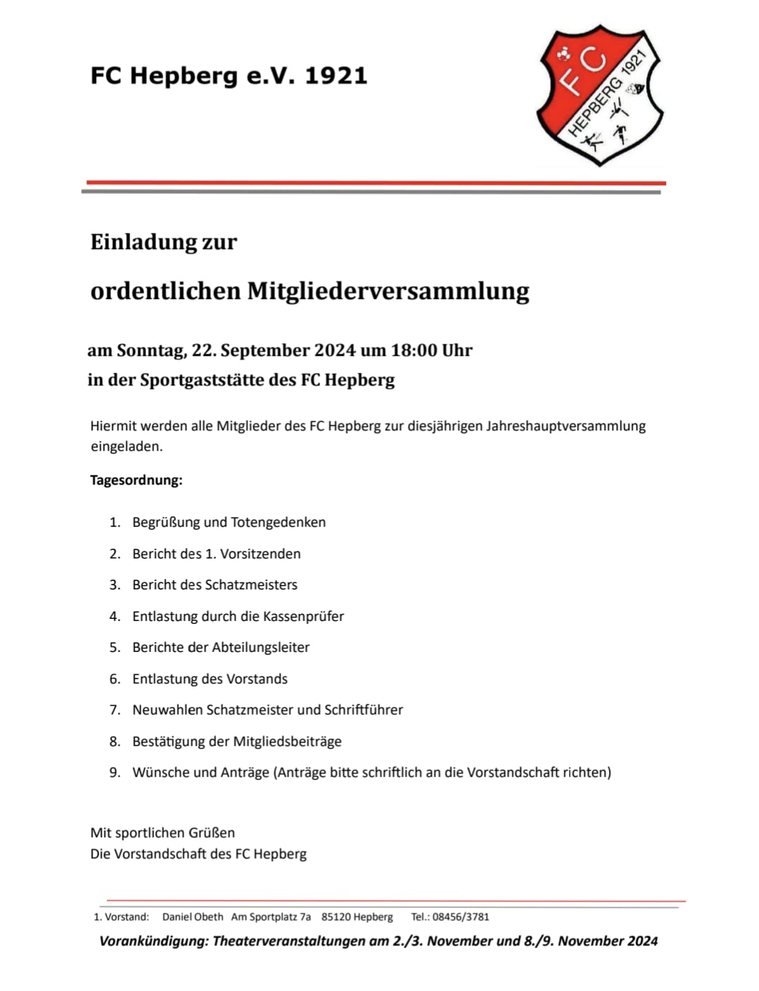 Mehr über den Artikel erfahren Mitgliederversammlung FC Hepberg